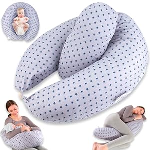 Chilling Home 2 in 1 Stillkissen XXL Schwangerschaftskissen Seitenschläferkissen für Baby, Pregnancy Pillow mit Innenkissen and Baumwoll Stillkissenbezug, Kissen Schwangerschaft Stillkissen(Blau)