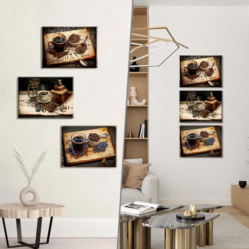 Piy Painting Klassische Leinwand Wandkunst, Kaffeebohne Leinwandbild, Kaffee Gemälde, Wanddekoration Gemälde Für Cafe Hotel Küche Speisesaal, 3 Stück, 40x30 cm/90x40cm, Eingebautem Holzrahmen