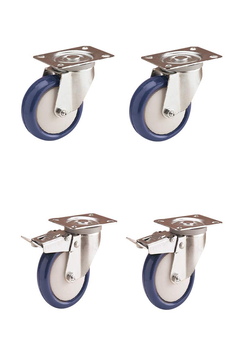 Set 4 Ruote 80mm in Nylon con rivestimento termoplastico 300kg di portata con Piastra girevole e Freno per carrello adatte a tutte le superfici Made in Italy