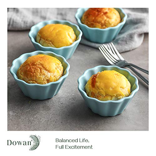 Dowan Creme Brulee Ramekins 6 Oz Oven Safe, Porcelain Souffle Custard Cups Dishwasher Safe And Microwave Safe, Flower-Shaped Condiments Cups, Set Of 6, Blue #TOP1