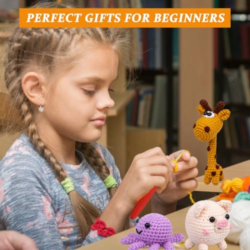Crochet Animal Kit – 6 PCS Crochet Kit for Beginners, Kids Knitting Kit with Step by Step Videos, Yarn, Crochet Hook, Knitting Kit for Beginners, Great Birthday Holiday Gift (Crochet 1) - Thumbnail 7