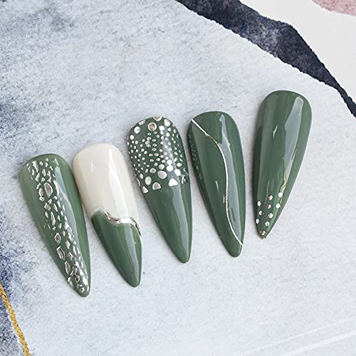 Mocossmy Nail Art Stickers,14 Sheets Silver Self-Adhesive Luxury Nail Stickers 3D Metallic Spots Curve Strip Lines Laser Nail Design Decals For Women Girls Acrylic Nails Manicure Diy Decoration #TOP2