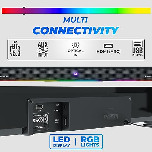 Image of ZEBRONICS Juke BAR 900 360 Watts Dolby Audio Soundbar with Wireless Subwoofer, Display, Bluetooth V5.3, HDMI (ARC), Optical in, USB, AUX, RGB LED Light, Wall Mount Bracket & Fasteners