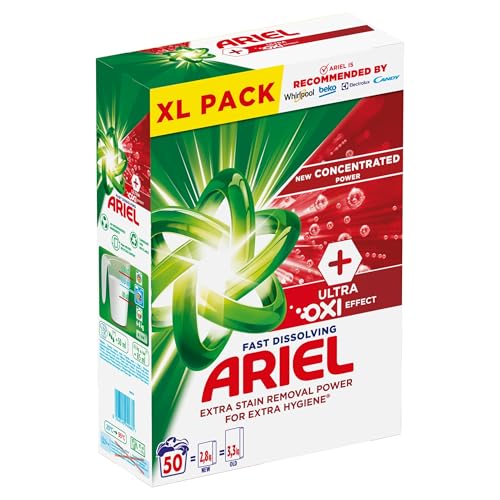 Ariel Detergente Polvo Efecto ULTRA OXI - 50 Lavados - Eliminacion de Manchas y Extra Higiene
