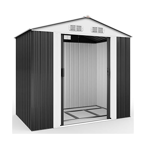 Deuba XL Metall Gerätehaus 1,8m² mit Fundament 196x132x188cm Schiebetür Anthrazit Geräteschuppen Gartenhaus Schrank 3…