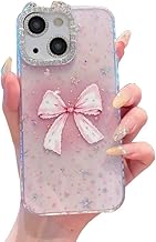 mobistyle Designed for iPhone 15 Plus,Cute Sparkling Bow Pattern Camera Protection Back Cover Case for Women Girls | iPhone 15 Plus,Pink |