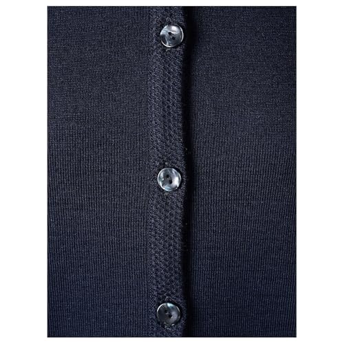 Crew Neck Blue Nun Cardigan with Pockets Plain Fabric 50% Acrylic 50% Merino Wool in Primis, M4