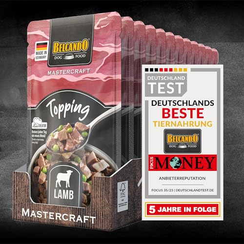 BELCANDO Mastercraft Topping Lamm, 12x 100g Beutel, Nassfutter für Hunde, getreidefrei, sortenfrei, Ergänzungsfutter, Made in Germany