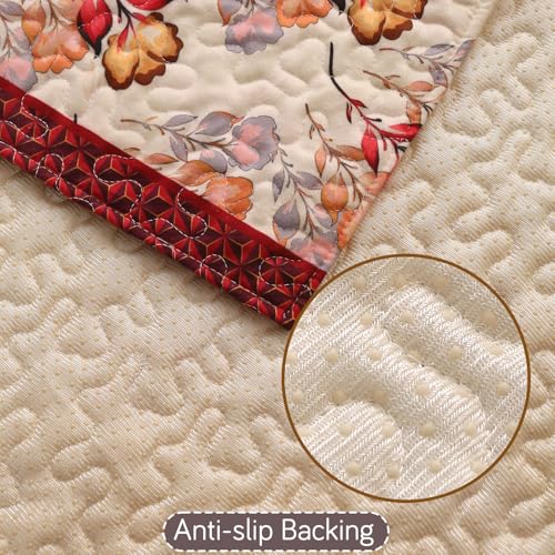 Image of HOKIPO 'Florentina Series' 1 PC Backrest Mat for Sofa Cover | Premium Multi-Needle Quilted Holland Velvet Mat with Anti Slip Backing, Autumn Cream (IN-877-V3*S)