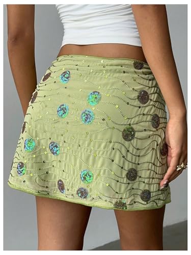 MakeMeChic Women's Sequin Embroidery Mini Skirt Drop Waisted Summer Short Party Skirts3