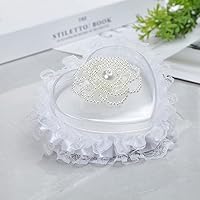 Vista 11 de Caja de soporte para anillo de boda en forma de corazón, almohada romántica para portador de anillo de encaje blanco, cojín romántico de rosa