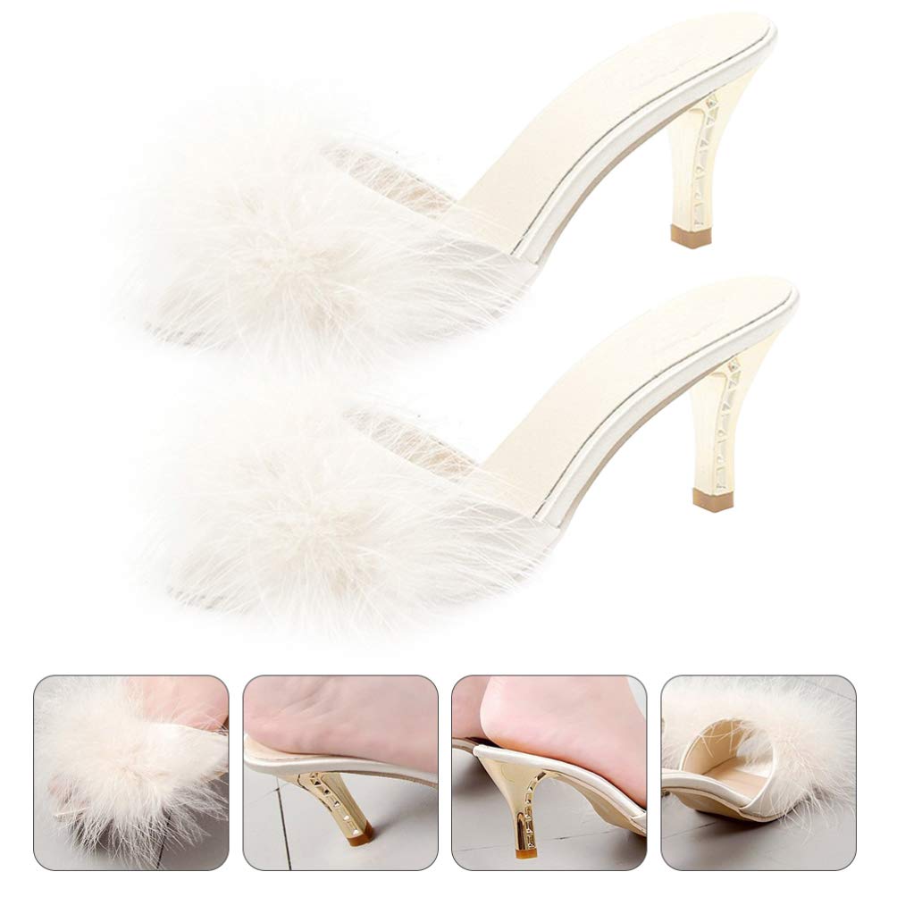 Holibanna Bianco Delle Donne Della Del Faux Gattino Tallone di Estate Sandali Ciabatte Slip on Open Toe Vestito Backless Sexy Basso Tacco Alto Slipper Slides Fuzzy Pantofole (numeric_39)