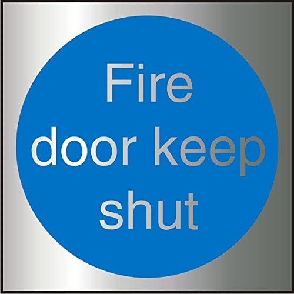 Seco Fire Door Keep Shut Sign, 100mm x 100mm - Brushed Aluminium Acrylic