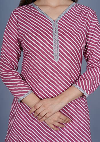 Image of YUVVIK Women's Cotton Lehariya Print Straight Kurti | Stylish Long Ethnic Kurta for Daily Pure Cotton Calf-Length Kurta for Women & Girls