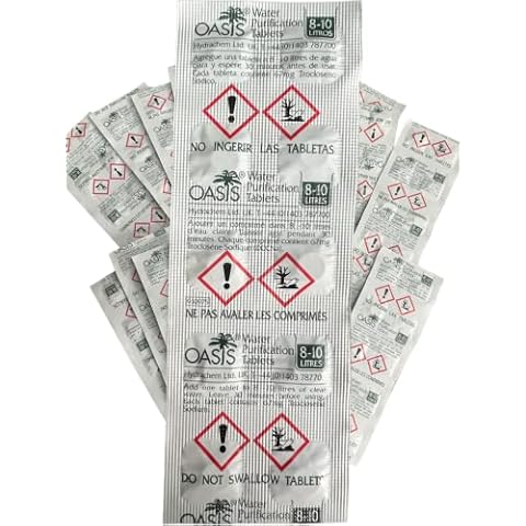 Oasis 67mg Water Purification Tablets 200 Tablets - Treats 2,000 Litres Emergency Water Purification Tablets, Water Purification for Camping, Hiking Etc Cover
