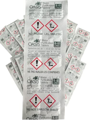 Oasis 67mg Water Purification Tablets 200 Tablets - Treats 2,000 Litres Emergency Water Purification Tablets, Water Purification for Camping, Hiking Etc