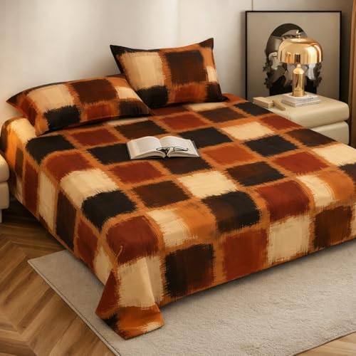 Image of Cotton Feel King Size Flat Bedsheet for Double Bed (90 x 100 Inches | 230 x 250 cm) with 2 Pillow Covers | Soft & Smooth Printed Bedsheet for Daily Use (Cuba Dawn, King Bed-90x100)