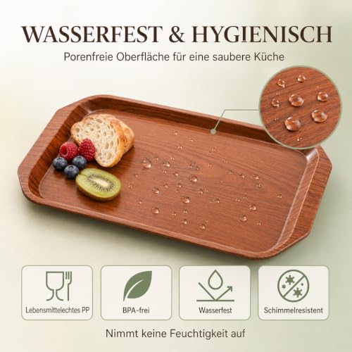 Serviertablett 3er Set Kunststoff Holzoptik mit Griffen – Bild 4