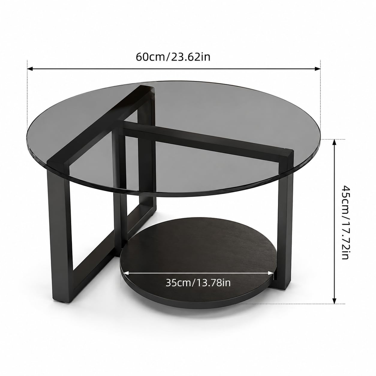 Couchtisch rund Ø60 x H45 cm-Beistelltisch mit Ablage - 2 Ebenen