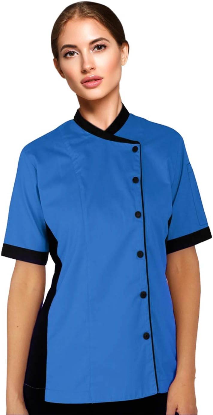 Uniformates.comShort Sleeves Women's Ladies Side Mesh Panel Chef Coat By Uniformates (Royal Blue, M (For Bust 36-37))