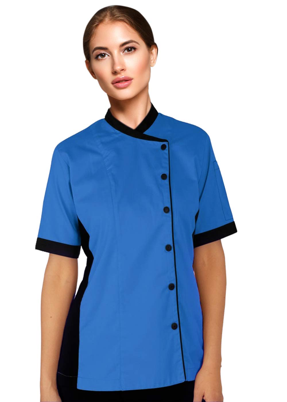 Short Sleeves Women's Ladies Side Mesh Panel Chef Coat By Uniformates (Royal Blue, XXL (For Bust 42-43))