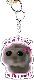 悲しいハムスターキーホルダー - 面白いミーム「私はただの女の子」キーホルダーリング、楽しい吊り下げ式キーホルダー | ファンへの贈り物にぴったりのユニークなジュエリー。