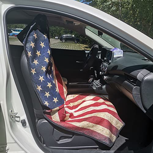 Image of Car Seat Cover Protector Front Seats,for Gym Workout,Running,Swimming,Beach and Hiking,Waterproof Sweat Towel Bucket Seat Covers for Cars SUV Trucks (American Flag, 1Pcs)