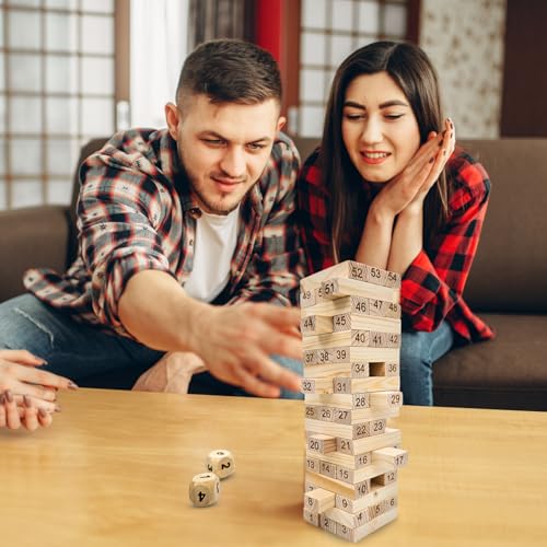 Image of 54 Pcs Wooden Tumbling Tower Game | Indoor Stacking Puzzle Blocks for Kids, Adults & Families | Fun Balancing Toy for Boys & Girls of All Ages | Party Game & Brain Training