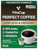 VitaCup Perfect Low Acid Coffee Pods, USDA Organic & Fair Trade, Mycotoxin Free, Dark Roast Guatemala Single Origin, Clean & Pure Single Serve Pod compatible w/Keurig K-Cup Brewers,64 CT
