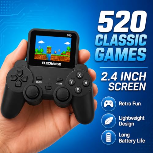 Image of S10 Handheld Video Game Console with 520 Built-in Retro Games, 2.4 Inch Colour Screen, Rechargeable Portable Game Player with TV Output, Ergonomic Controller Design, Gift for Kids, Black