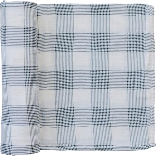 Image of Mebie Baby Coastal Plaid Muslin Swaddle, Modern and Neutral Blanket for Baby Girl or Boy, Soft Newborn Wrap, 0-3 Month, Comfy Baby Essentials & Gifts