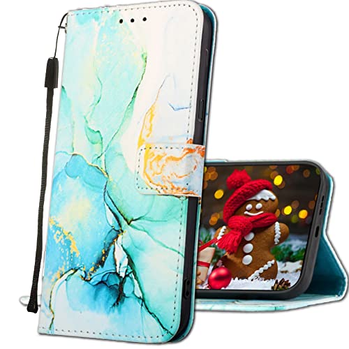 IMIRST Wallet Case for iPhone 14 Plus (6.7'') Faux Leather Flip Book Style Card Slot Embossing Holder Folio Stand View Protective Cover Pouch for Apple iPhone 14 Plus. YBD Marble Green
