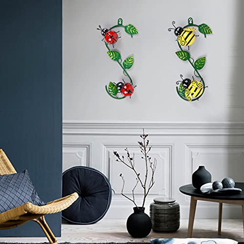 Tuinwanddecoratie van metaal, schattige lieveheersbeestje met groen blad, 3D lieveheersbeestje kunst wanddecoratie voor… - Afbeelding 7