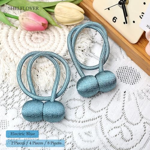 SHELFLOVER Magnetic Curtain Tiebacks 2pcs, Curtain Buckles Holders for Bedroom Living Room Home Window Treatment Decorative, Thicken, Electric Blue