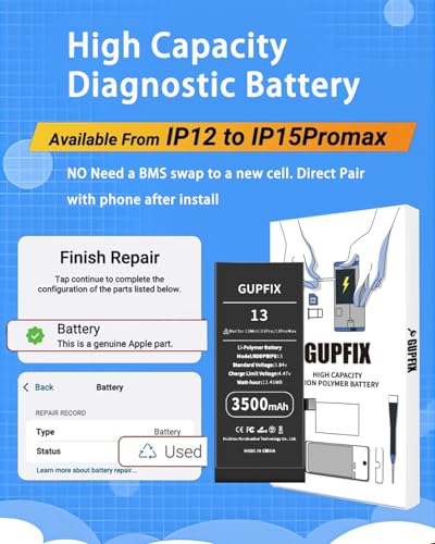 Image of Diagnostic Battery for iPhone 13 No Pop-up Unknown Part Warning | No Unknown Part Info High Real Capacity Long Last Time Wireless Charging Support Durable Tool For DIY User Phone Repair Shop
