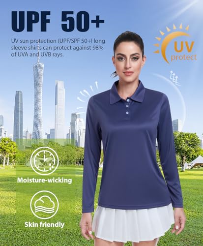 Star Vibe Long Sleeve Polo Shirts for Women Moisture Wicking Golf Shirt Quick Dry UPF 50+ Sun Tennis Athletic Tops 3 Pack2
