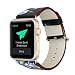YOSWAN Bracelet for Apple Watch, National Black White Floral Printed Leather Watch Band 38mm 42mm Strap for Apple Watch Flower Design Wrist Watch Bracelet, 38mm, Black/Green Flower