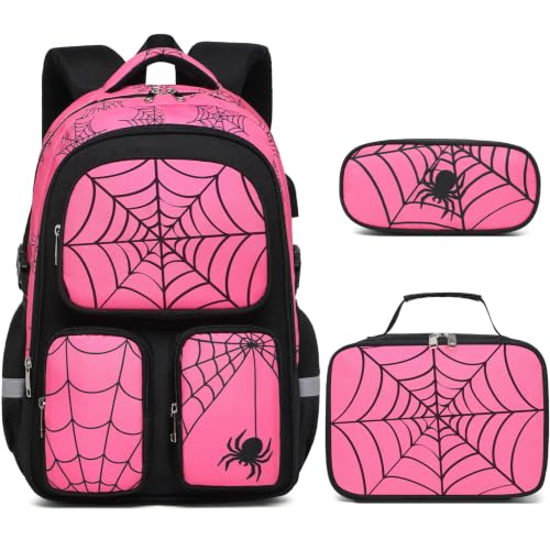 Jafeton Mochila com fones de ouvido, 4 peças, Preto, rosa, Conjunto de 3 mochilas