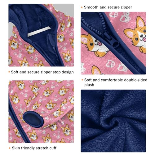 Cute Dog Corgi Boys Fleece Coat,Children's Zip-Up Hoodie Jacket,Baby Warm Fashion Outerwear 3-10T,A1134673