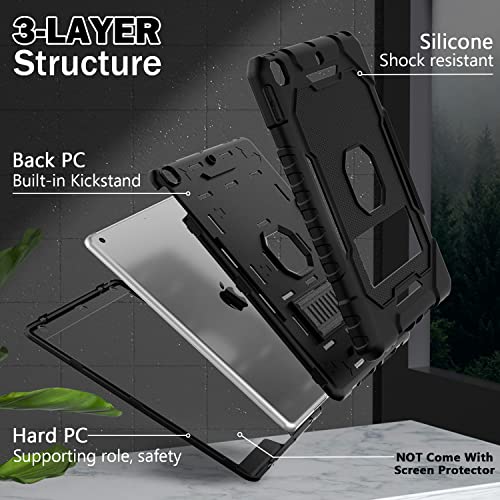 Image of ZoneFoker Case for iPad 9th /8th /7th Generation 2021 /2020 /2019(10.2 inch), Heavy Duty Military Grade Shockproof Rugged Protective 10.2 inch Cover with Built-in Stand for iPad 9 8 7 Gen (Black)
