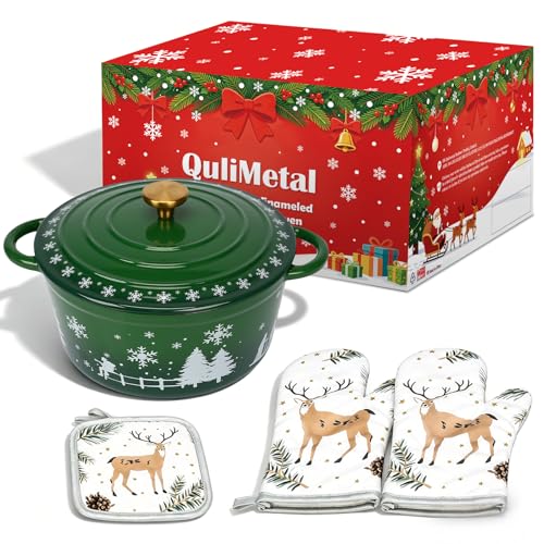 QuliMetal Schmortopf aus Gusseisen, rund, weihnachtlicher Stil, 24 cm – Ansicht 1