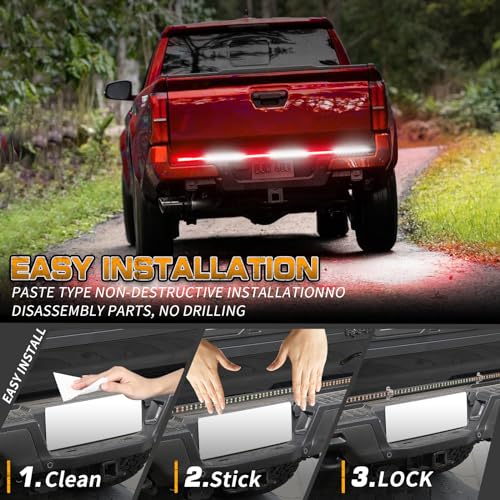 Image of 48 inch Red White Tailgate Emergency Lights 288 LED Strobe Lights | Rear Tail-gate Window Surface Mount Flashing Warning Hazard Caution Safety Light Strip for Vehicles Trucks Pickup