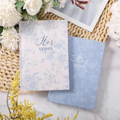 Image of Engrowtic Set of 2 Wedding Vow Books His and Hers (6.06x4.17) Premium Wedding Keepsake Essentials Elegant Bridal Shower Engagement Ceremony Gift for Bride Groom(Blue,Floral)