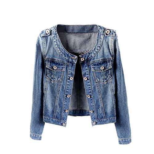 Denim Jackets Women Retro Collarless Long Sleeve Short Crop Jeans Coat2