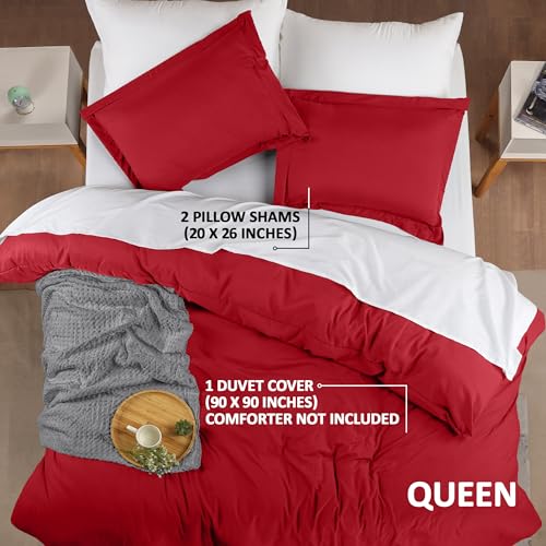 Utopia Bedding Duvet Cover Queen Size - 3 Piece with Zipper Closure - 1 Comforter Cover 90X90 Inches & 2 Pillow Shams 20X26 Inches (Red) Comforter Not Included