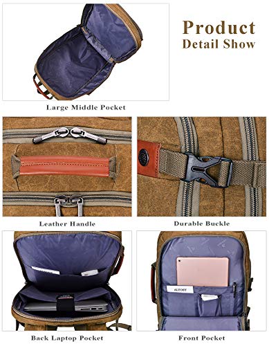 WITZMAN Travel Backpack for Men Carry On Canvas Backpack Duffel Bag Durable Rucksack (A560 Tan)