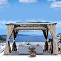 Grand patio 10x12 Gazebo, Hardtop Gazebo, Single Roof Pergolas Metal Aluminum Frame UV 50+ Outdoor Canopy with Mosquito Netting and Curtains, Outdoor Shelter for Garden, Lawn, Backyard