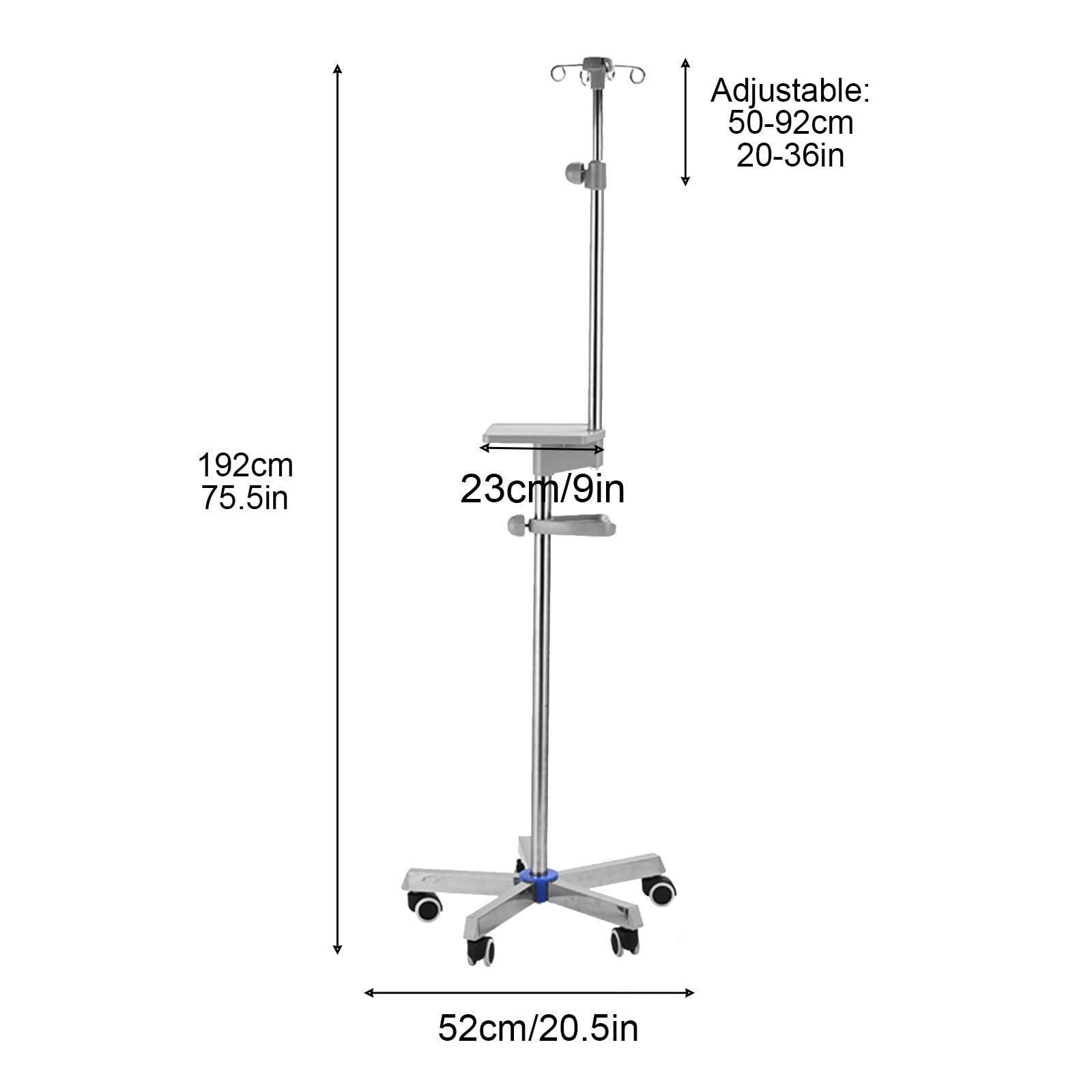Carros Portasueros, Soporte Suero Intravenoso, Porta Sueros Ajustables, Medical IV Pole Soporte para Atención Médica Domiciliaria en Clínicas y Viajes(Gris)