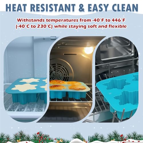 Image of HKNMTT Snowflake Christmas Silicone Mold 12 Cavity for Holiday Soap Chocolate Cocoa Bomb Ice Candy Oreo Covered Jello Xmas Winter Wax, Oven Safe Baking Frozen Food Grade Moulds DIY Candle Craft Set
