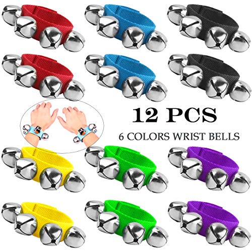 Ameolela 12 Pcs Wrist Band Jingle Bells Musical Rhythm Toys,6 Colors,Wrist Bells and Ankle Bells Birthday Gifts Party Favors Toys for Kids